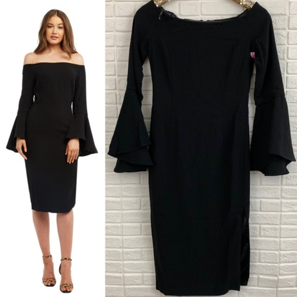 bardot bell sleeve dress